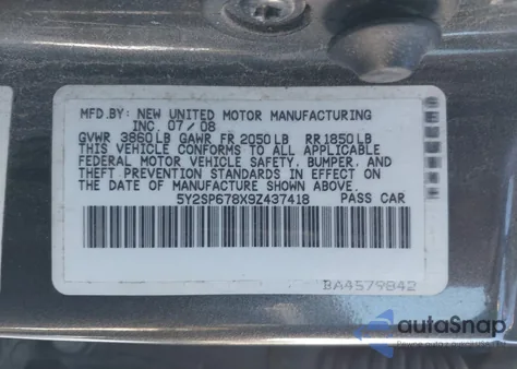 2009 Pontiac Vibe из США, поврежденный, VIN 5Y2SP678X9Z437418